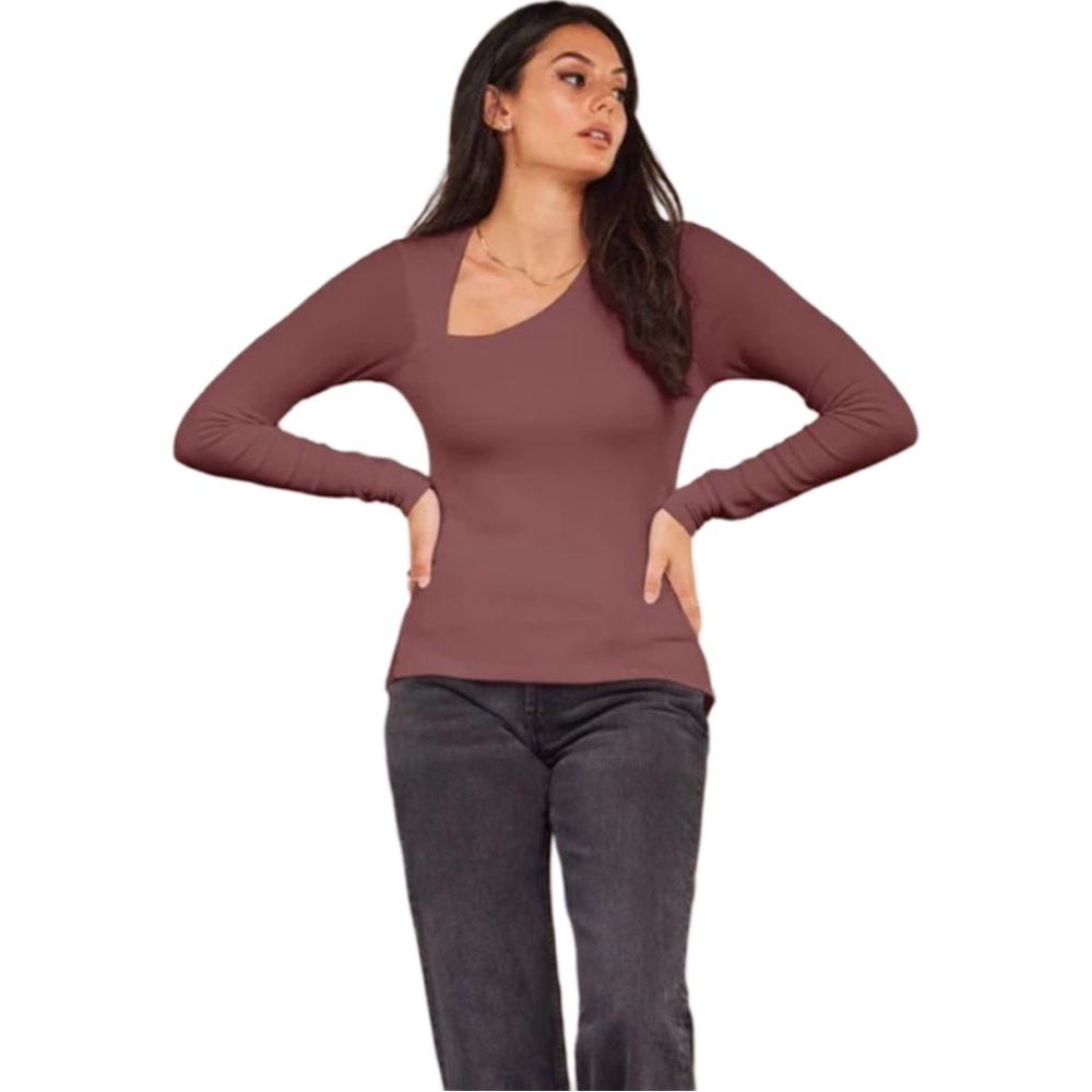 LA Made Ysabel Angled Neckline Top in Mahogany - NWT